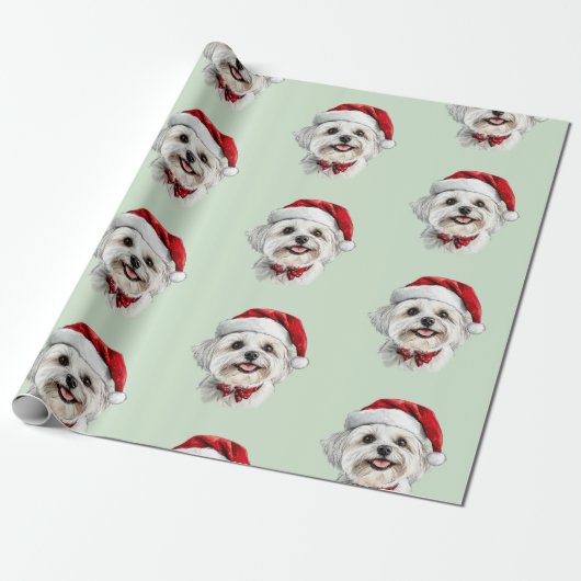 Maltese Dog with Santa Hat Cadeaupapier (Uitgerold)