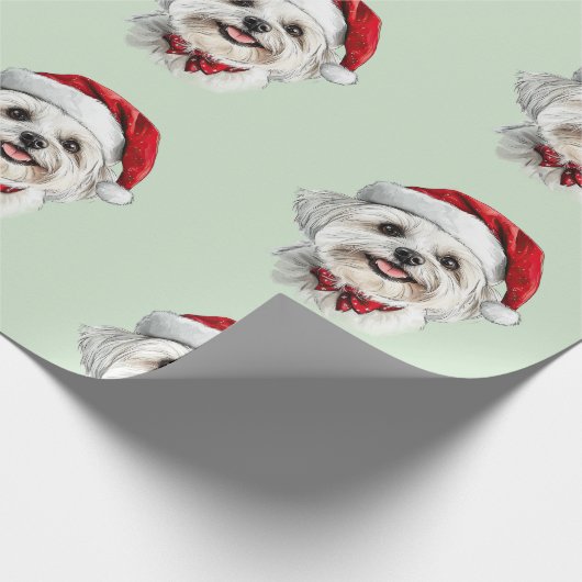 Maltese Dog with Santa Hat Cadeaupapier (Hoek)
