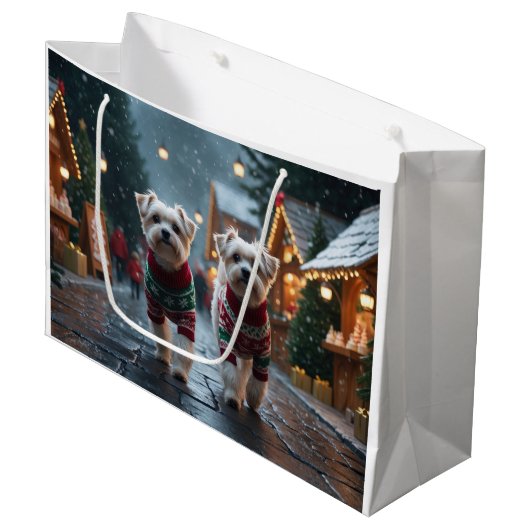 Maltese Dogs Christmas Snow Holiday Groot Cadeauzakje (Voorkant Gekanteld)