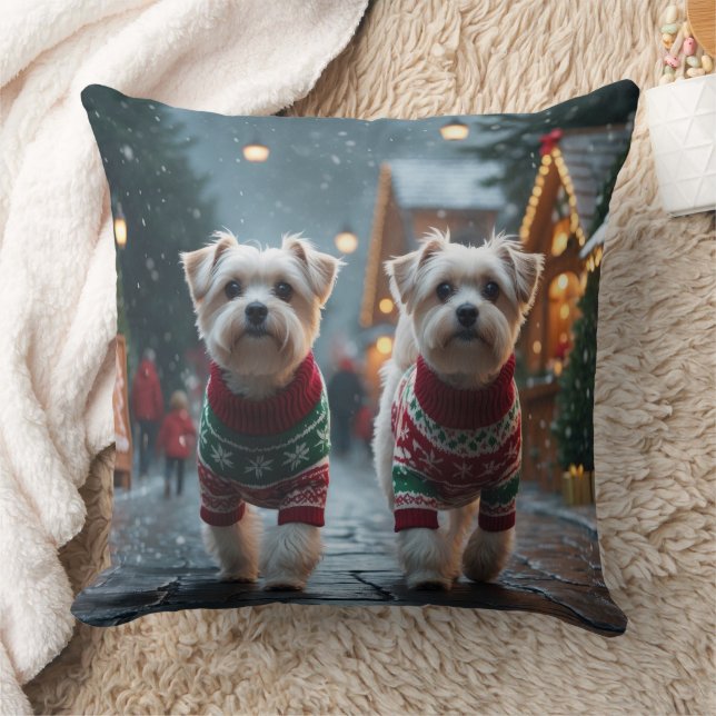 Maltese Dogs Christmas Snow Holiday Kussen (Deken)