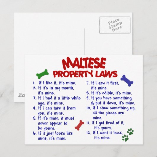 MALTESE Eigendomwetten 2 Briefkaart (Voorkant / Achterkant)