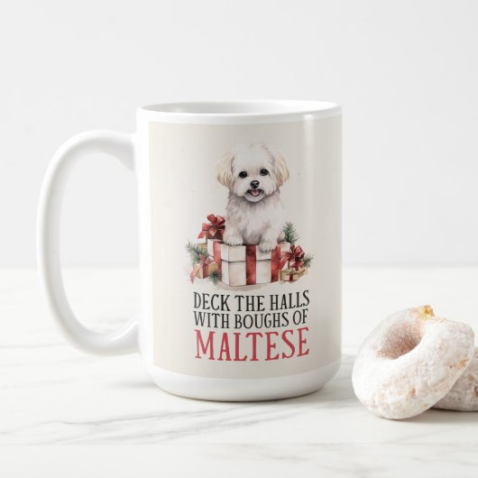 Maltese Funny Dog Pun Christmas Coffee Mok (Met donut)