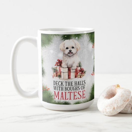 Maltese Funny Dog Pun Christmas Coffee Mok (Met donut)