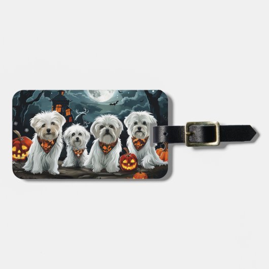Maltese Halloween Spooky Bagagelabel (Voorkant horizontaal)