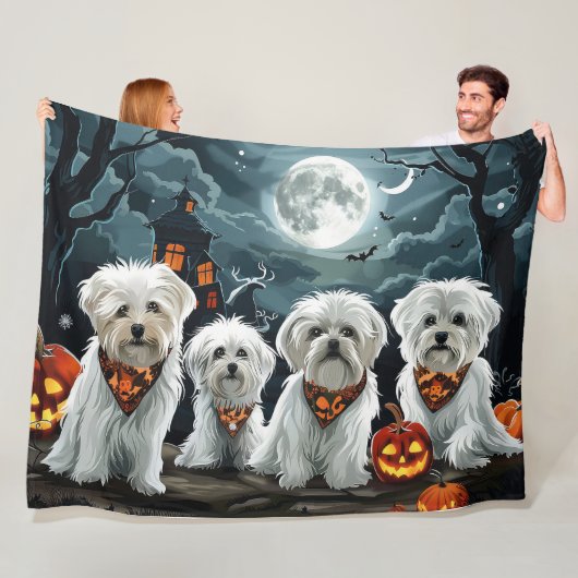 Maltese Halloween Spooky Fleece Deken (In situ)