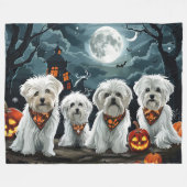 Maltese Halloween Spooky Fleece Deken (Voorkant (Horizontaal))