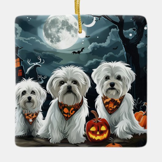 Maltese Halloween Spooky Keramisch Ornament (Voorkant)