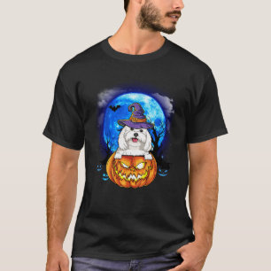 Maltese heks maan pompoen enge halloween hond lov t-shirt