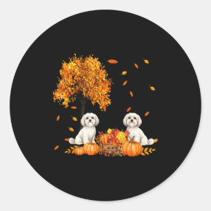 Maltese Herfstbladval Hondliefhebber Halloween Dan Ronde Sticker