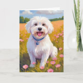 Maltese Hond Bloem Veld Schilderen Kaart (Voorkant)