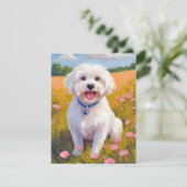 Maltese Hond Bloem Veld Schilderij Bedankkaart (Staand voorkant)