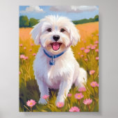 Maltese Hond Bloem Veld Schilderij Poster (Voorkant)