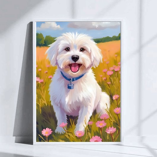 Maltese Hond Bloem Veld Schilderij Poster