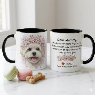 Maltese Hond Bloemen Kroon Aquarel Kunst Koffiemok Mok