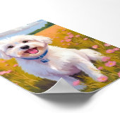 Maltese Hond Bloemenveld Schilderij Poster (Hoek)