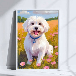Maltese Hond Bloemenveld Schilderij Poster