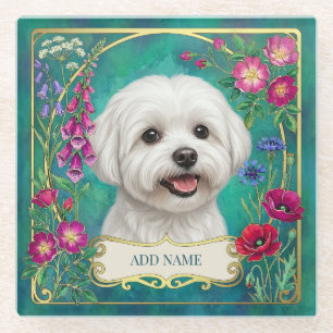 Maltese Hond Custom Glas Teal Onderzetter