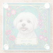 Maltese Hond Custom Glas Teal Onderzetter (Achterkant)