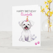 Maltese hond gepersonaliseerde gelukkige verjaarda kaart (Gele Bloem)