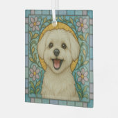 Maltese hond "Glas in lood" Glas Ornament (Voorkant links)