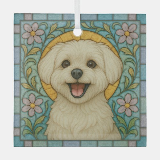Maltese hond "Glas in lood" Glas Ornament (Voorkant)