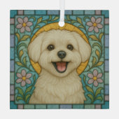 Maltese hond "Glas in lood" Glas Ornament (Achterkant)