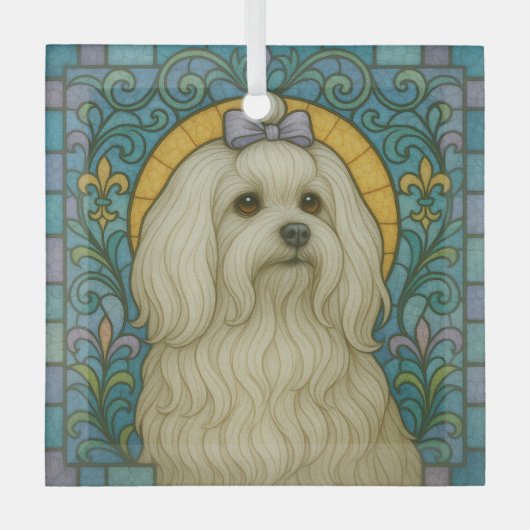 Maltese hond "Glas in lood" Glas Ornament (Voorkant)