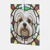 Maltese hond "Glas in lood" Glas Ornament (Voorkant links)