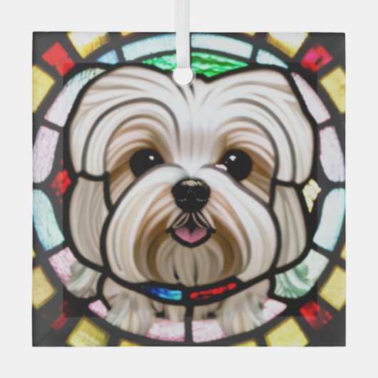 Maltese hond "Glas in lood" Glas Ornament (Voorkant)