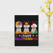 Maltese hond Halloween Kerstmis Hallothanksmas 1 Kaart (Gele Bloem)