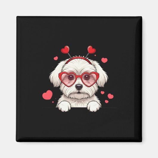 Maltese Hond Hart Hoofd Valentijn Maltese Dames Magneet (Voorkant)