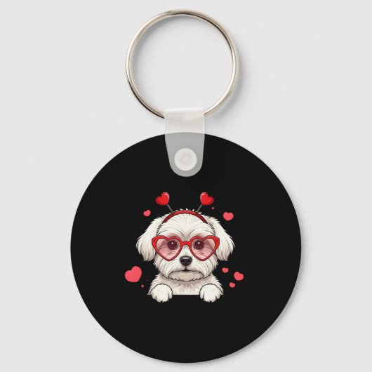 Maltese Hond Hart Hoofd Valentijn Maltese Dames Sleutelhanger (Voorkant)