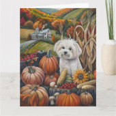 Maltese Hond Herfst Oogst Dankdag Kaart (Voorkant)