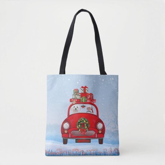 Maltese hond in auto met kerstman tote bag (Voorkant)