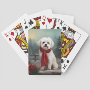 Maltese hond in de sneeuw Kerstmis  Pokerkaarten