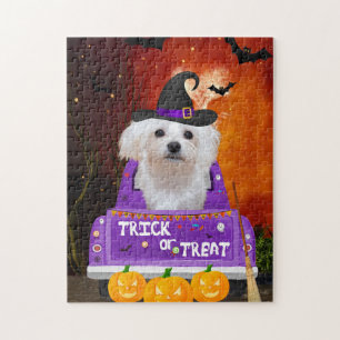 Maltese hond in Halloween Truck Legpuzzel