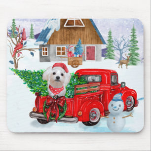 Maltese hond in kerstcadeauwagen muismat