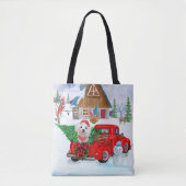Maltese hond in kerstcadeauwagen tote bag