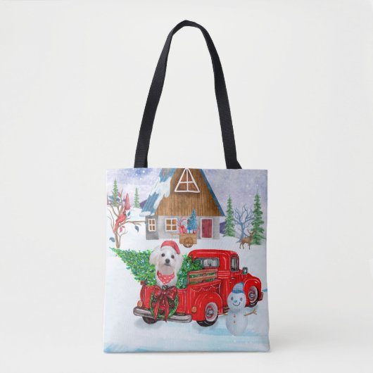 Maltese hond in kerstcadeauwagen tote bag (Voorkant)