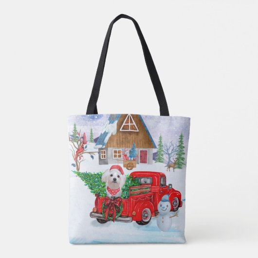 Maltese hond in kerstcadeauwagen tote bag (Achterkant)