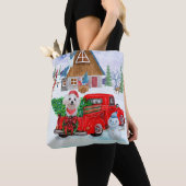 Maltese hond in kerstcadeauwagen tote bag (Dichtbij)