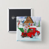 Maltese hond in kerstcadeauwagen vierkante button 5,1 cm (Voorkant /achterkant)