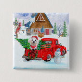 Maltese hond in kerstcadeauwagen vierkante button 5,1 cm (Voorkant)