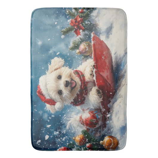 Maltese hond in slee laat het sneeuwen Kerstmis Badmat (Voorkant Verticaal)