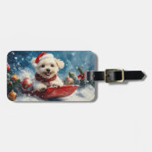 Maltese hond in slee laat het sneeuwen Kerstmis Bagagelabel (Voorkant horizontaal)