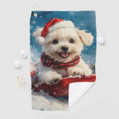 Maltese hond in slee laat het sneeuwen Kerstmis Golfhanddoek (Insitu)
