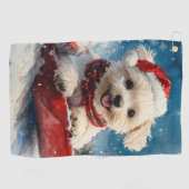 Maltese hond in slee laat het sneeuwen Kerstmis Golfhanddoek (Horizontaal)