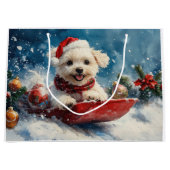 Maltese hond in slee laat het sneeuwen Kerstmis Groot Cadeauzakje (Voorkant)
