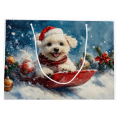 Maltese hond in slee laat het sneeuwen Kerstmis Groot Cadeauzakje (Achterkant)