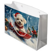 Maltese hond in slee laat het sneeuwen Kerstmis Groot Cadeauzakje (Achterkant Gekanteld)